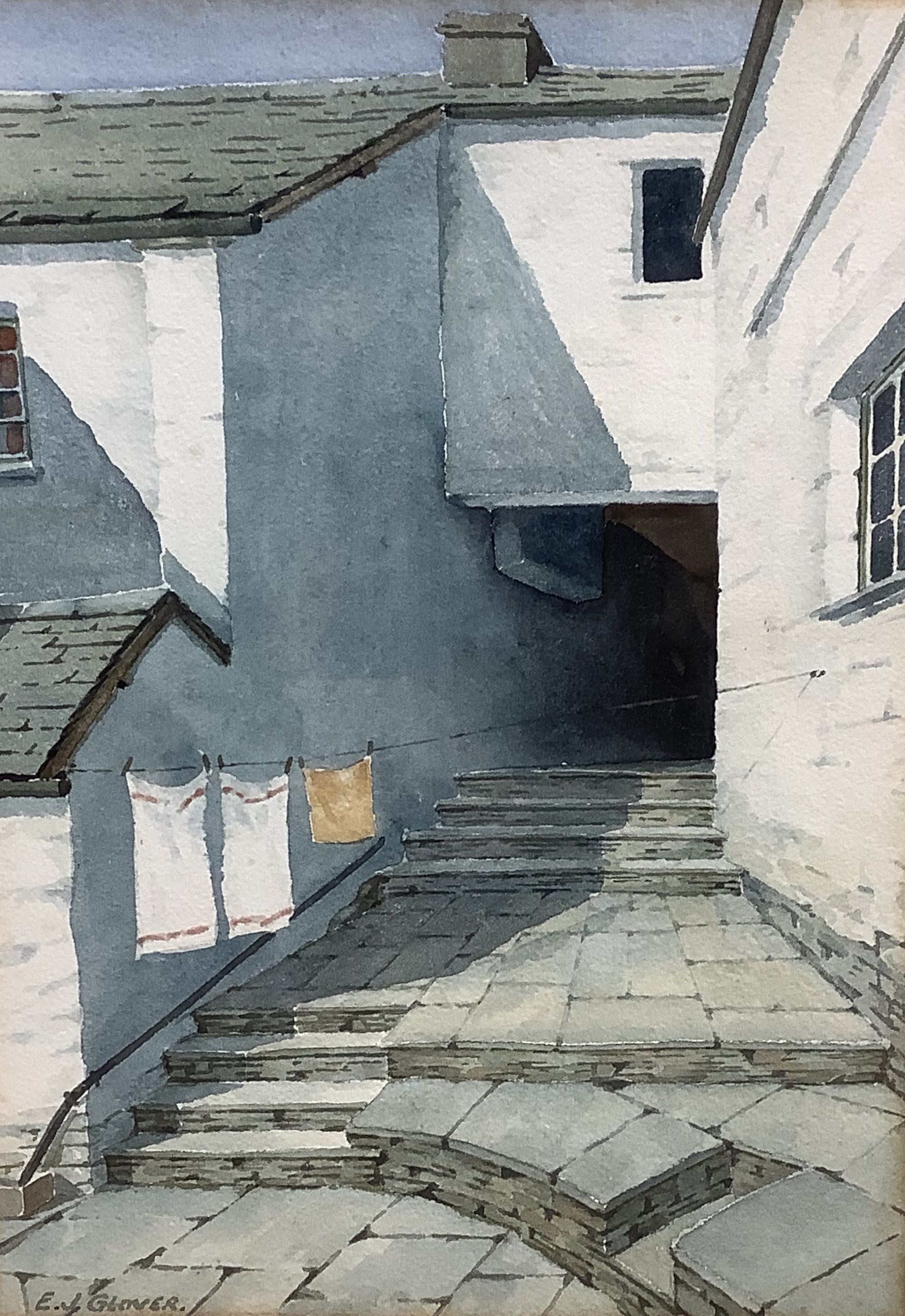 E. J. Glover, a pair of watercolours, 'Passage Steps, Elterwater' and 'Old Barn, Langdale', signed, 38 x 28cm